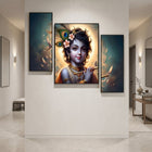 Divine Krishna flute wall art with vivid colors.