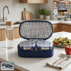 Stylish stainless steel lunch box with leak-resistant lids