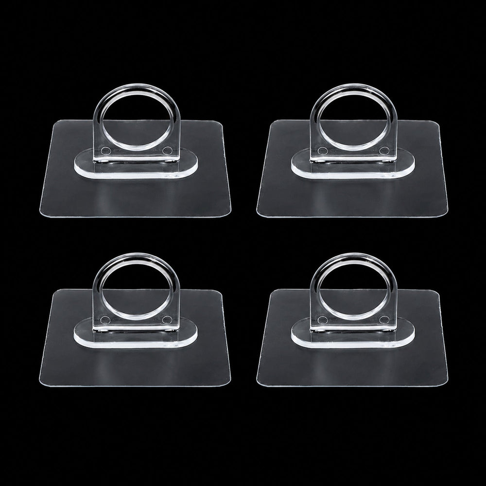 Adhesive plastic wall hook 4-piece set mounted on wall for home organisation