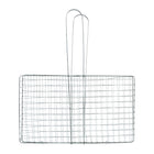 Grill basket flipped during outdoor barbecuing for easy handling
