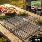 Heavy-duty stainless steel barbecue grill basket with long handle for outdoor grilling