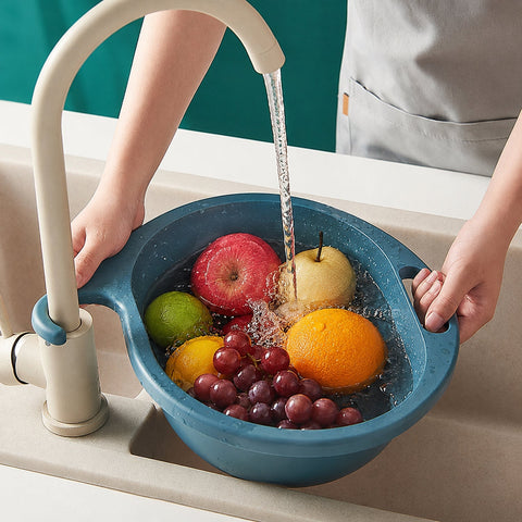 Multi-functional kitchen sink drain basket with corner hook, ideal for fruits and vegetables