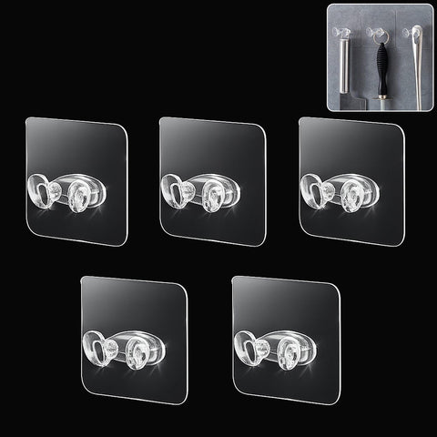 Set of five durable adhesive plastic wall hooks for home organization