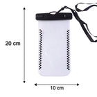 Size diagram indicating dimensions of waterproof mobile pouch
