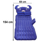Blue inflatable car mattress partially inflated, ready for use