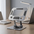 Side view of adjustable foldable metal stand