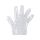 Single stretched-out clear disposable glove for hygiene and protection