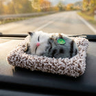 Close view of plush cat showpiece showing details