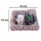 Side perspective of plush open-eye cat figurine