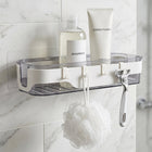Bathroom wall organizer shelf with personal care products