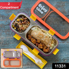Leak-proof steel lunch box set with spoon and fork inside
